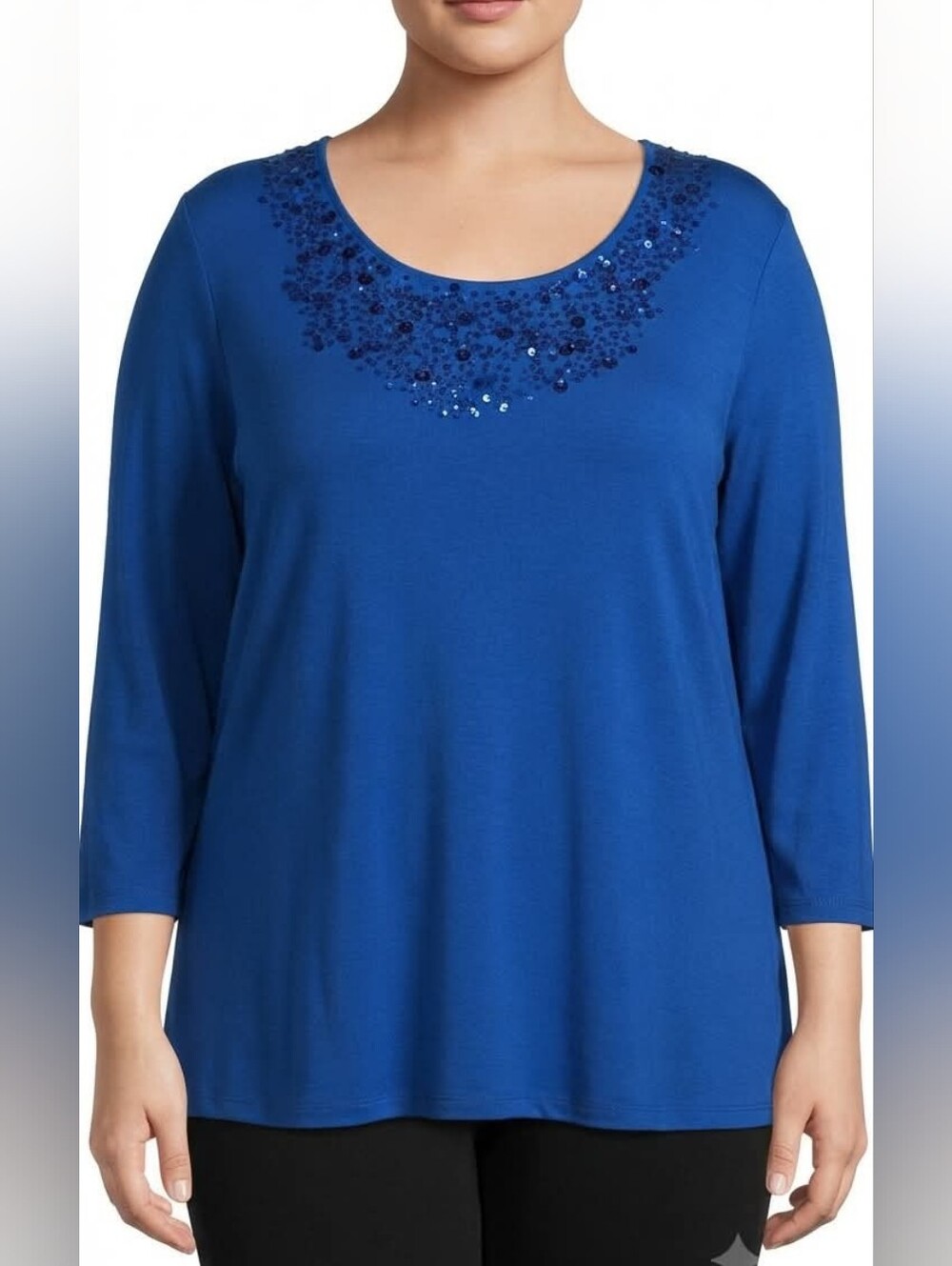 Ruby Rd. Blouse Blue Sequin Embellished Top Size 3X